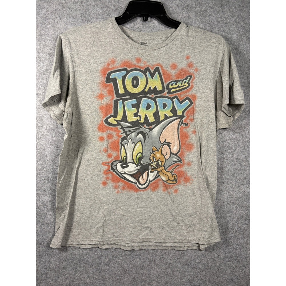 Tom and Jerry Mens Graphic T-Shirt Gray Short‎ Sleeve Cartoon Tee Large L